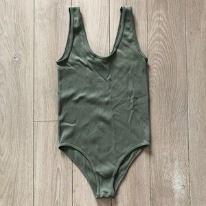 Zara Olive Green Ribbed Bodysuit Size M-L